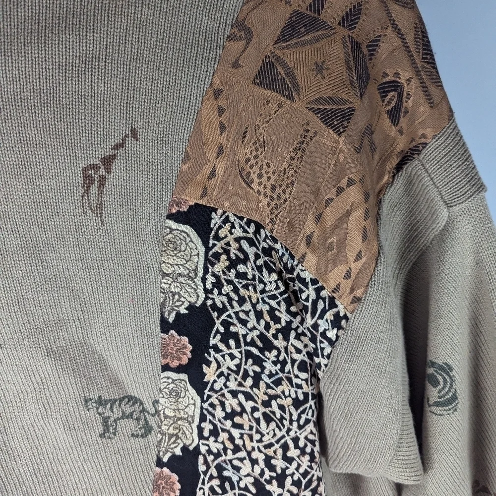 Vintage Donna Jessica Abstract Jungle Safari patchwork mismatch cardigan size 1